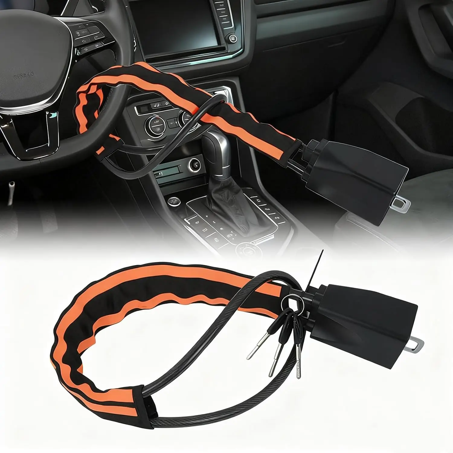 

Замок рулевого колеса автомобиля, противоугонный, чехол из алюминиевого сплава, черный и оранжевый, 27,56 дюйма, универсальный, 3 ключа