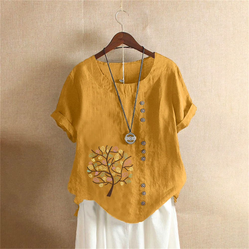 

Summer Cotton Linen Short Sleeve T-shirt Woman Ropa Blusas T Shirt Women's Clothing Vintage Ladies Tops Tee Casual Loose Tshirt