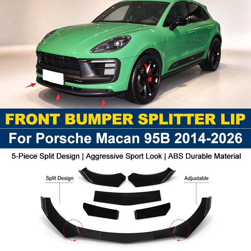 5Pcs ABS Front Bumper Canard Lip Splitter Spoiler Body Kit For Porsche Macan 95B 2014-2026 2015 Car Styling Tuning Accessories