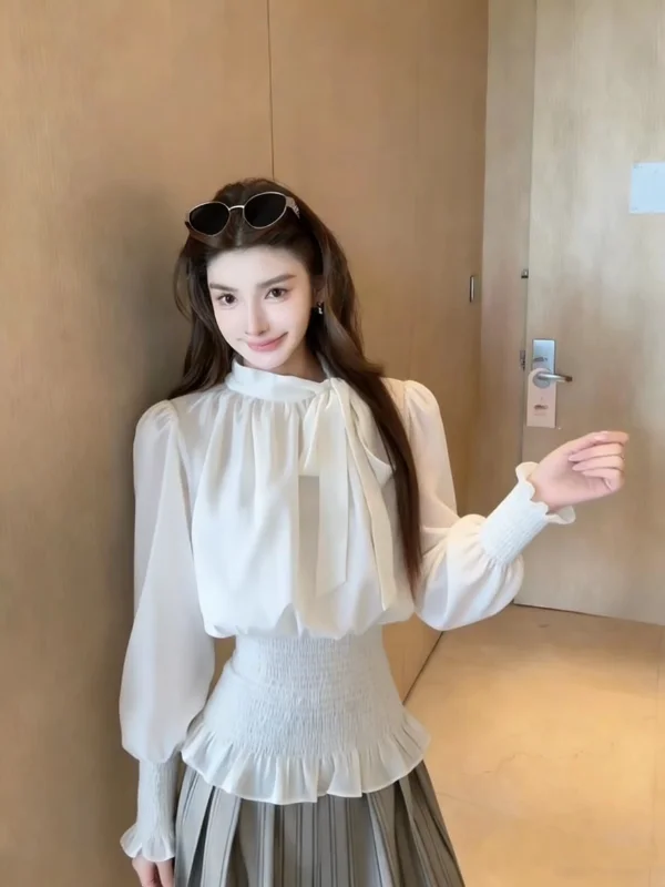 

Elegant Korean Style Women's Long Sleeve Shirt Beautiful Knot Design Spring 2026 New Arrival Fashionable plus Size Blouse