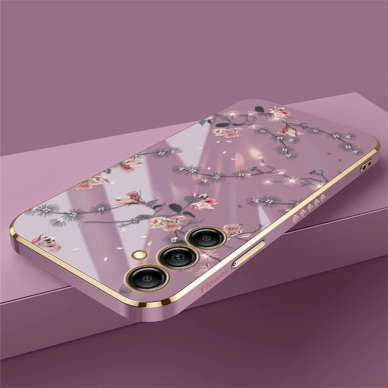 Fiore di modo Cassa Del Telefono Per Samsung Galaxy A34 A54 A15 A16 A25 A73 A81 A35 A55 A21S A13 A23 A33 A53 A14 A24 Placcatura Della Copertura