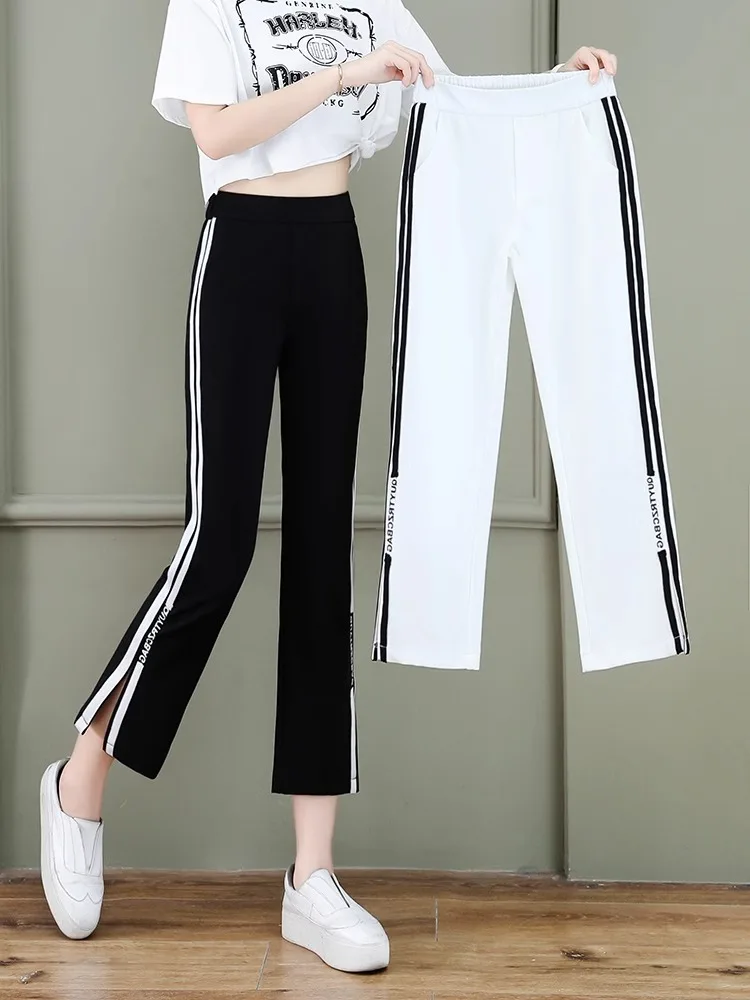 High Waist Split Micro Flared Pants Women's Summer Thin Casual Seven-Foot Length Small Size Friendly Comfortable Summer Trousers