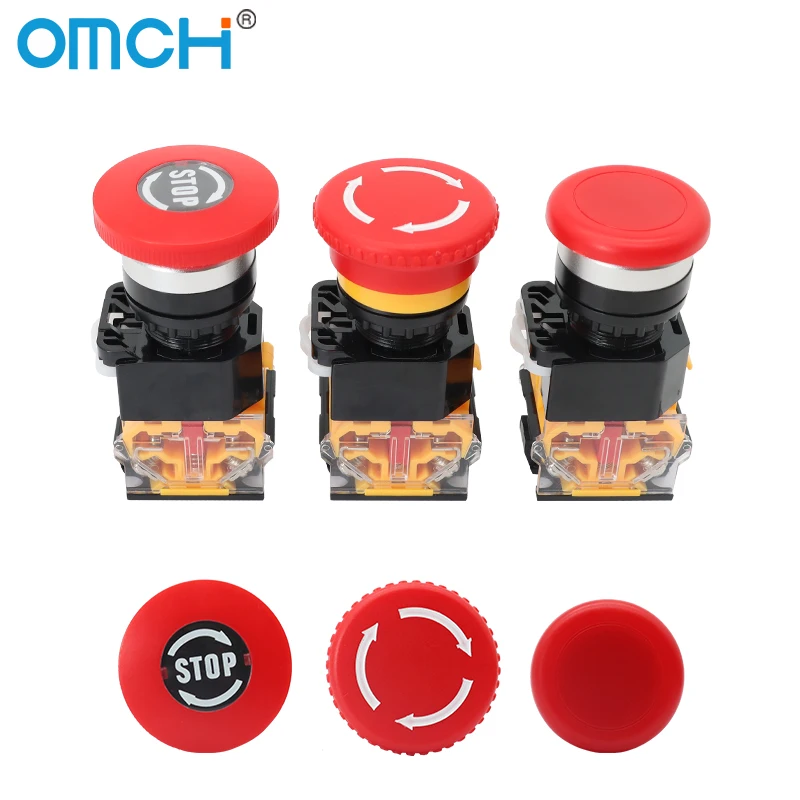 OMCH 1PCS 22mm LA38-11ZS Self-Locking Emergency Stop Switch Button 1NO 1NC Mushroom Head Switch Self-recovery Self-Locking