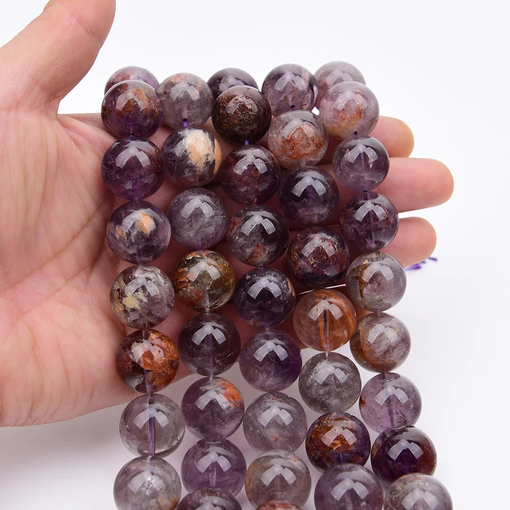 APDGG Large 18mm Natural Purple Ghost Phantom Quartz Vision Crystal Smooth Round Loose Beads 15.5