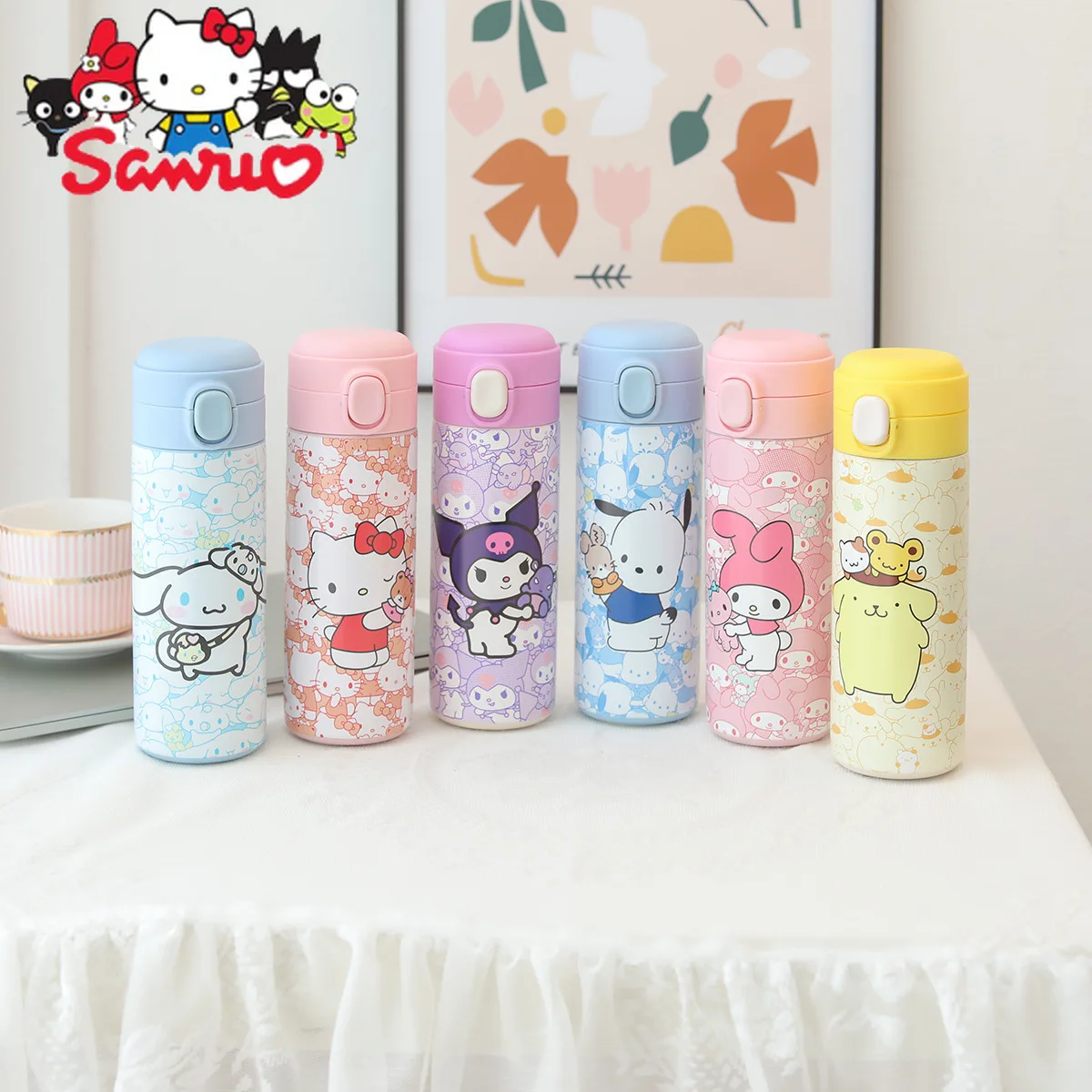 

Sanrio Melody Kuromi Hello Kitty Cinnamoroll Pochacco Thermos Cup 304 Stainless Steel Bouncing Cup Drinking Water Thermos 420ml