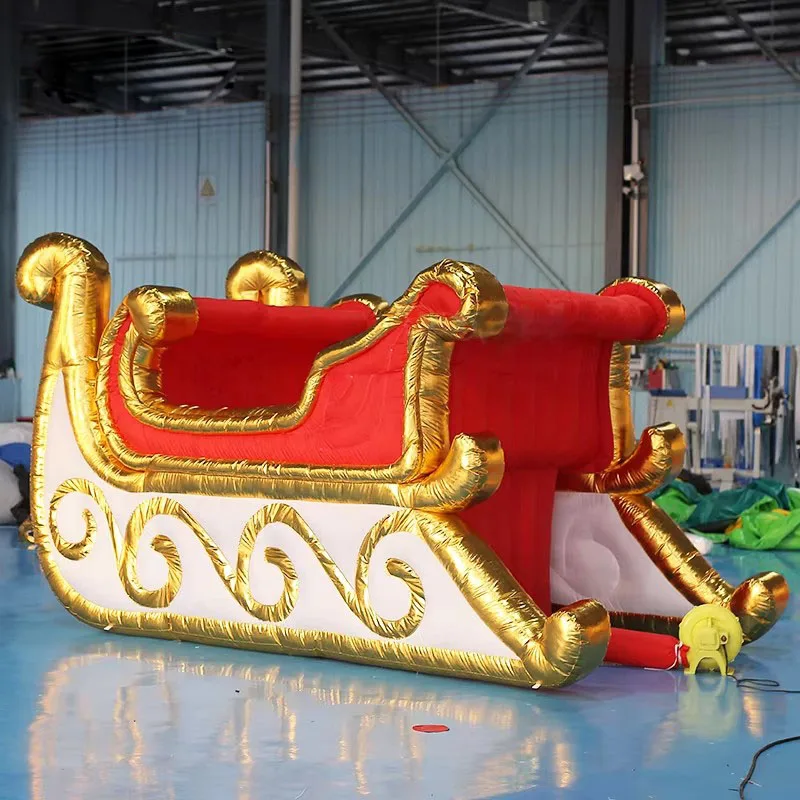 Inflatable Christmas Sleigh Model with Santa Oxford Material for Party Courtyard Decoration Includes Blower Accessory