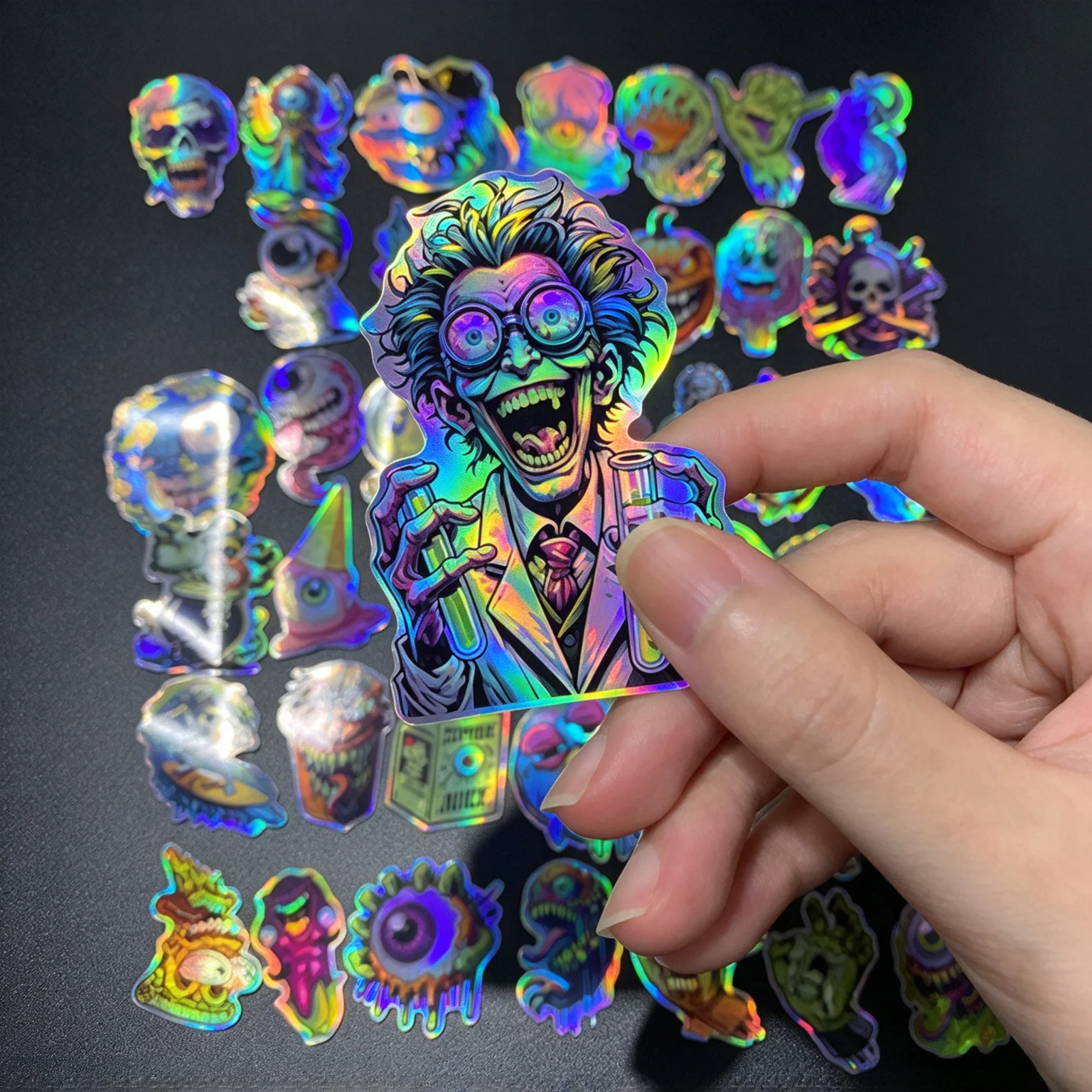 43PCS Waterproof Decals Motorcycle Stickers Laser Monster DIY Decor For Helmet Fuel Tank Car Windscreen Halloween Accessories