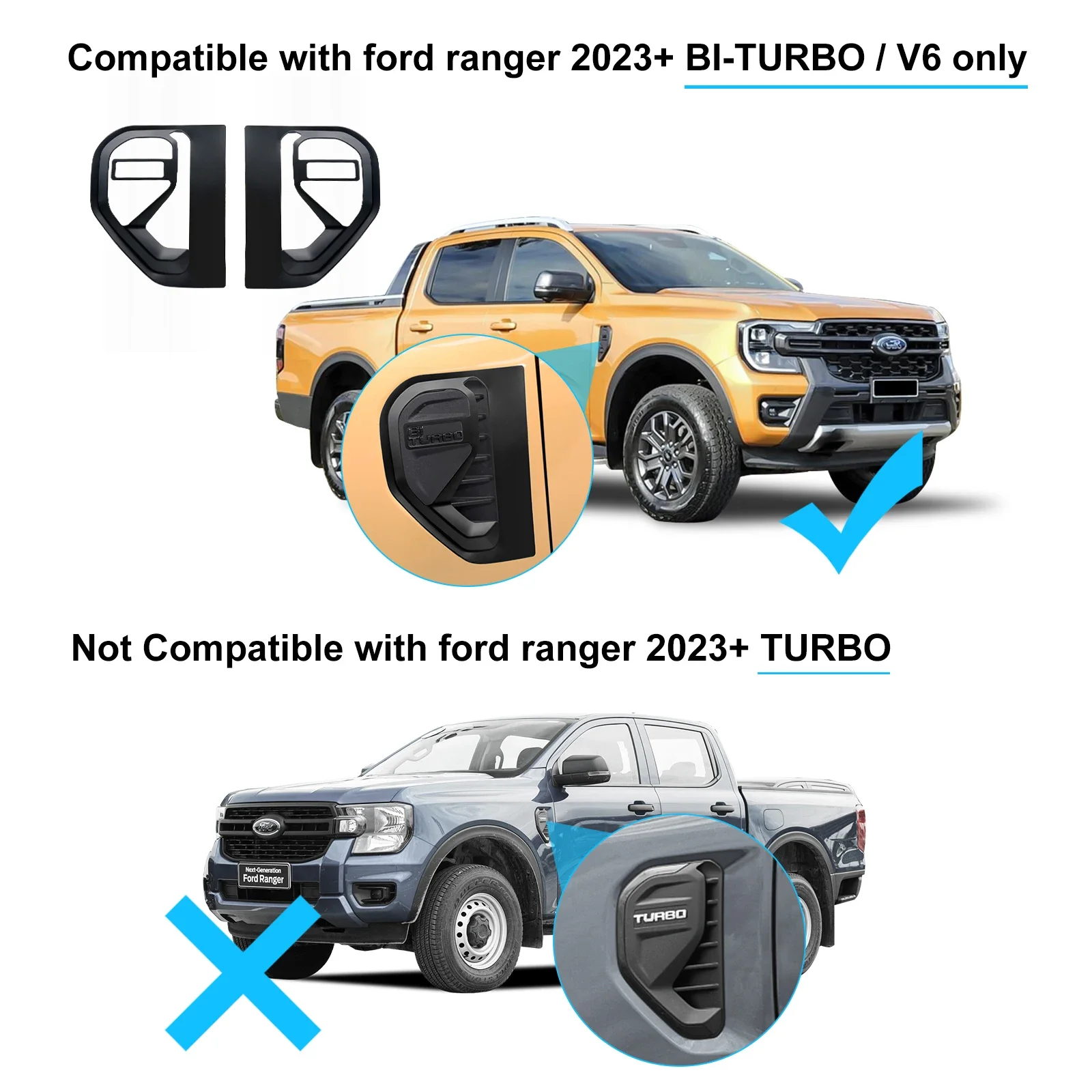 Side Vent Cover Protector For FORD RANGER 2022 2023 2024 WILDTRAK SPORT XL XLT XLS Double Cab Car Accessories Bi-turbo/v6 Models