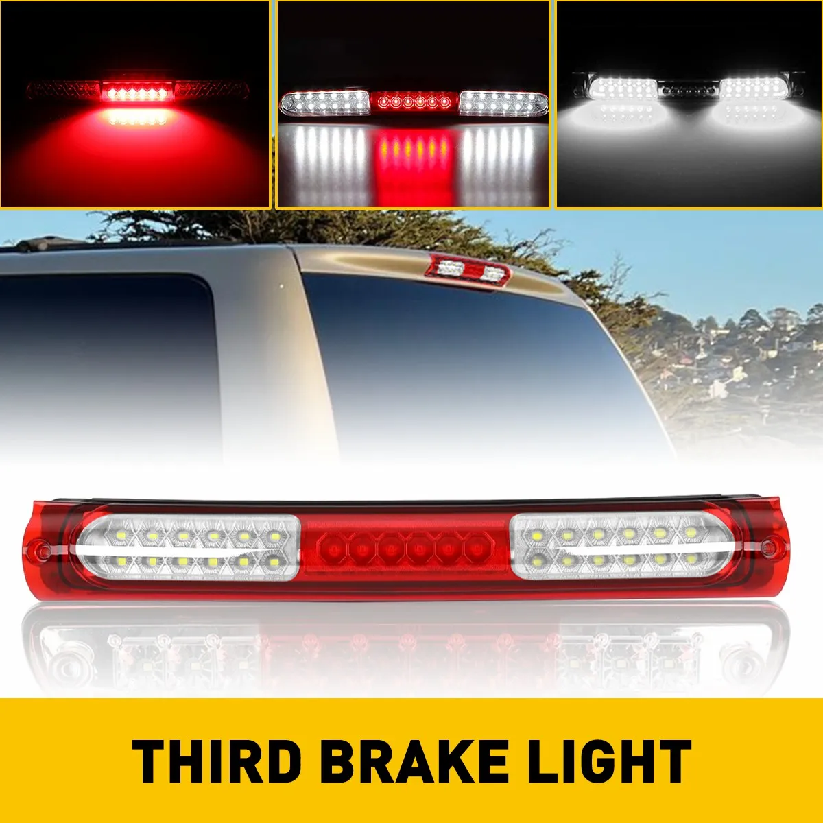 1Pc LED 3rd Third Brake Light Red Cover Fit For Ford Excursion 2000-2005 F-150 1997-2003 F-250 1997-1999 White Red Tail Rear Brake Light Super Bright