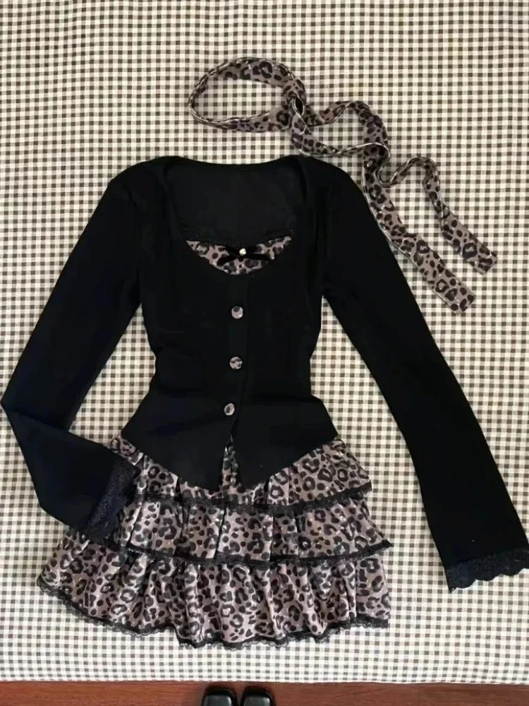 여름 섹시한 2 조각 드레스 세트 여성 우아한 Bodycon 티셔츠 + 레이스 슬림 스트랩 드레스 2000 년대 미국 빈티지 정장을 통해 볼