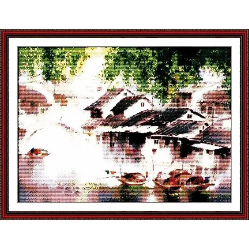 

Joy Sunday News Printed Cross Stitch Kit , Easy Pattern with Aida and DMC Threads, Stamped Fabric Embroidery Set-Spring Scener