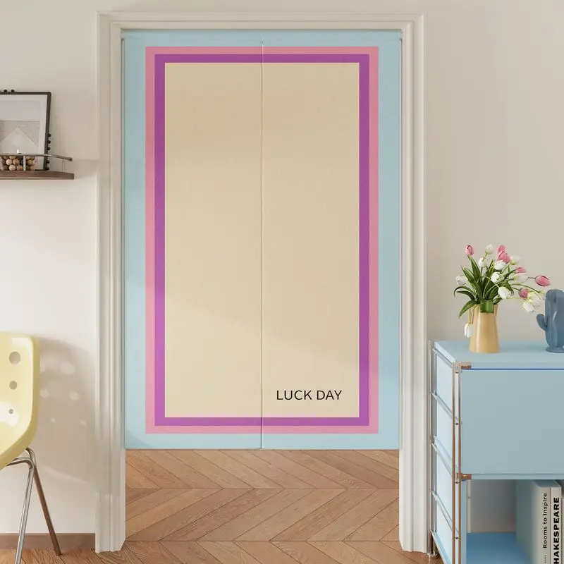 Macaron Color Block Border Noren Split Door Curtain Room Divider Privacy Curtain for Apartment Bedroom Aesthetic Home Decor