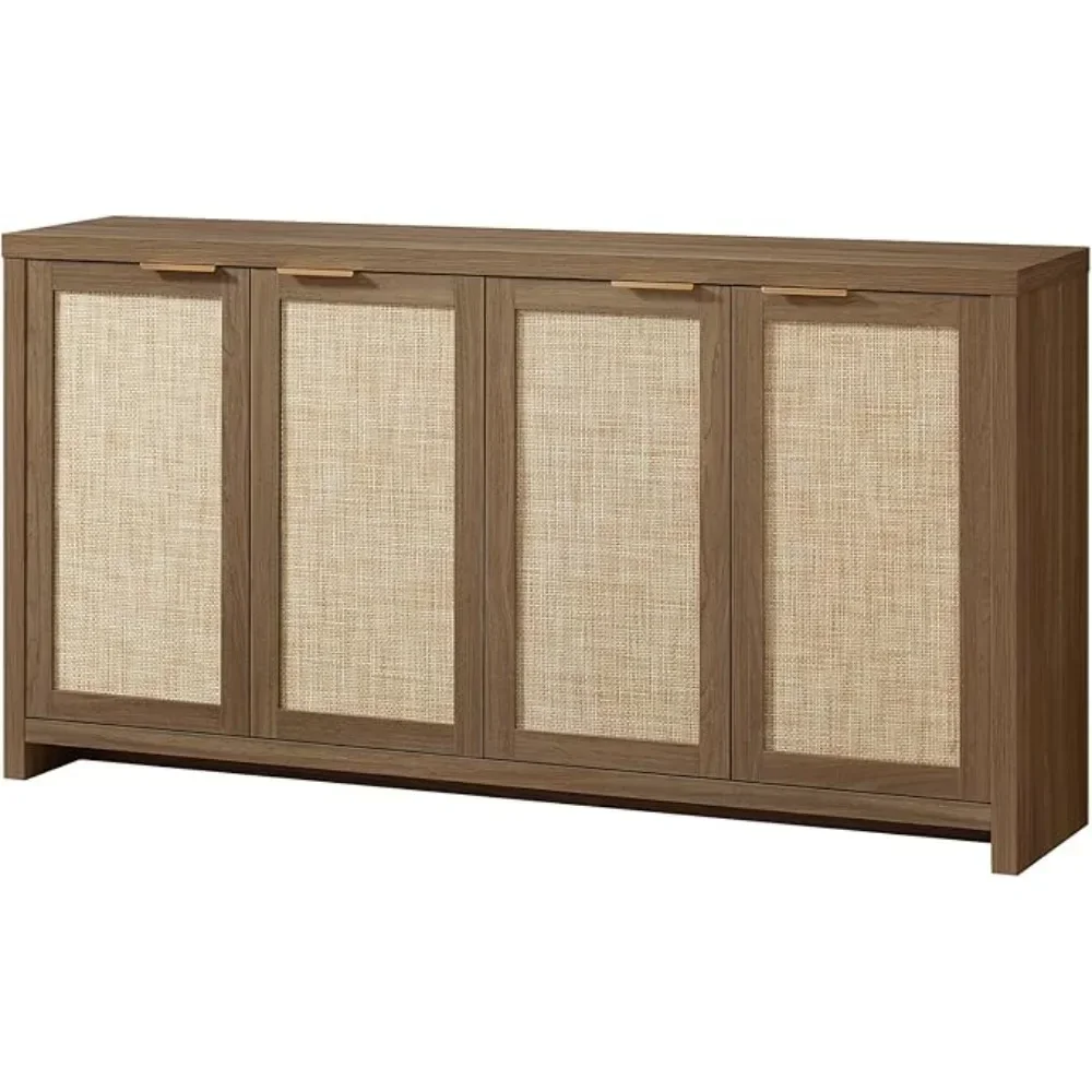 

Rattan 4-Door Storage Sideboard Cabinet with Adjustable Shelves, Boho Accent Buffet Cupboard Console for Kitchen