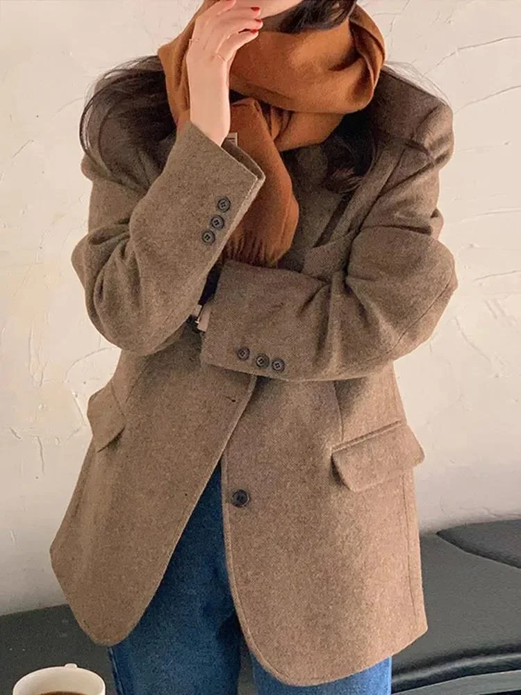 

Temperament Suit Collar Single Breasted Loose Casual Versatile Autumn Winter 2023 Long Sleeved Jacket For Women X456