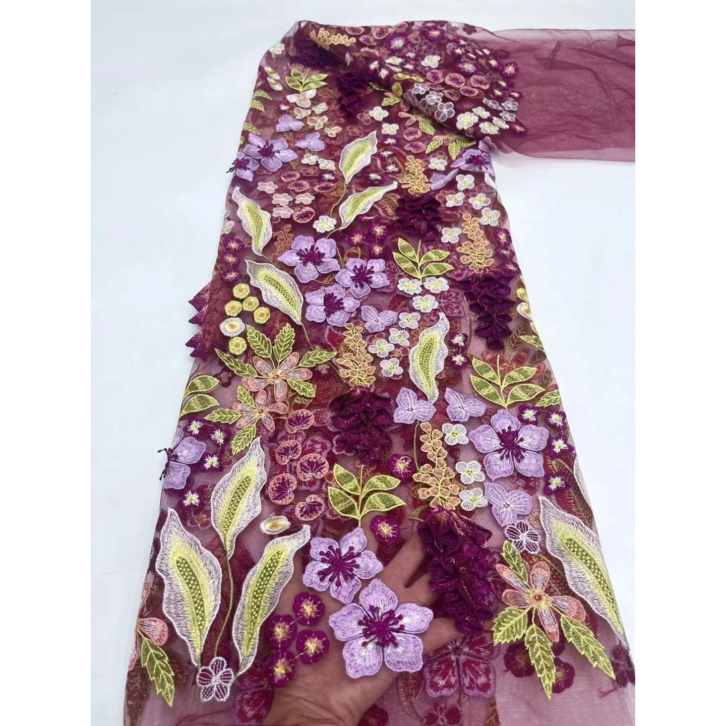 130CM Wide Colorful Three-Dimensional Grape Floral Embroidery Mesh Lace Fabric for Dress Skirt Fashion Bag Accessories R208