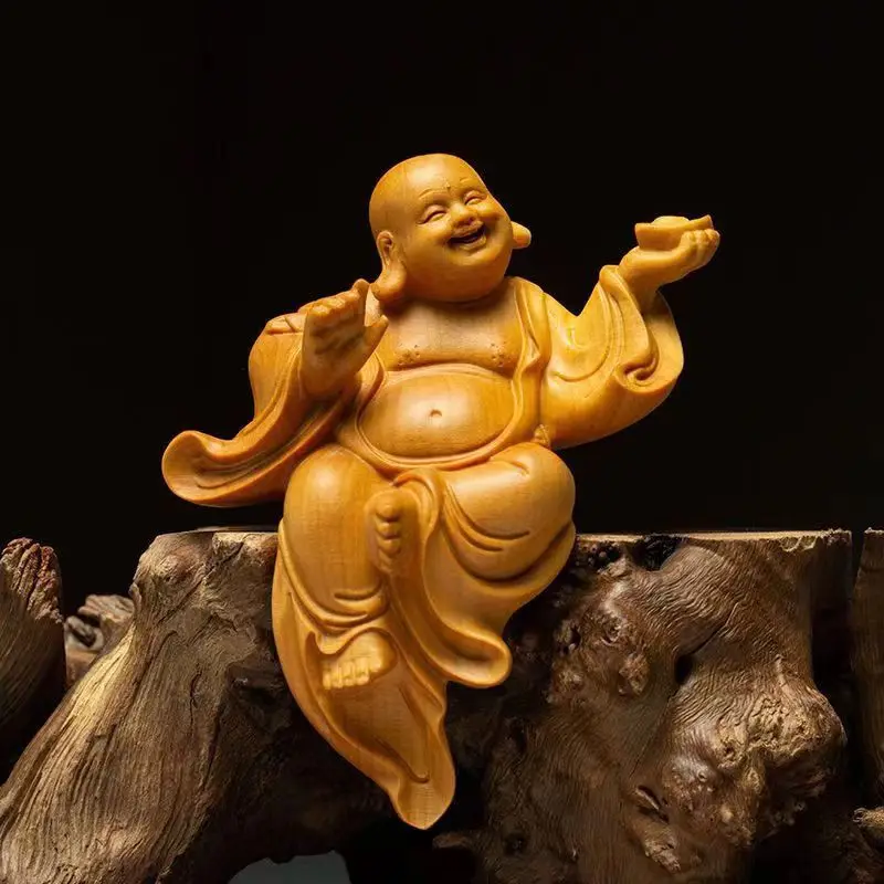 

Thuja Wood Carving Big Belly Maitreya Decoration Chinese Style Living Room Decoration Solid Wood Laughing Buddha Chinese Style