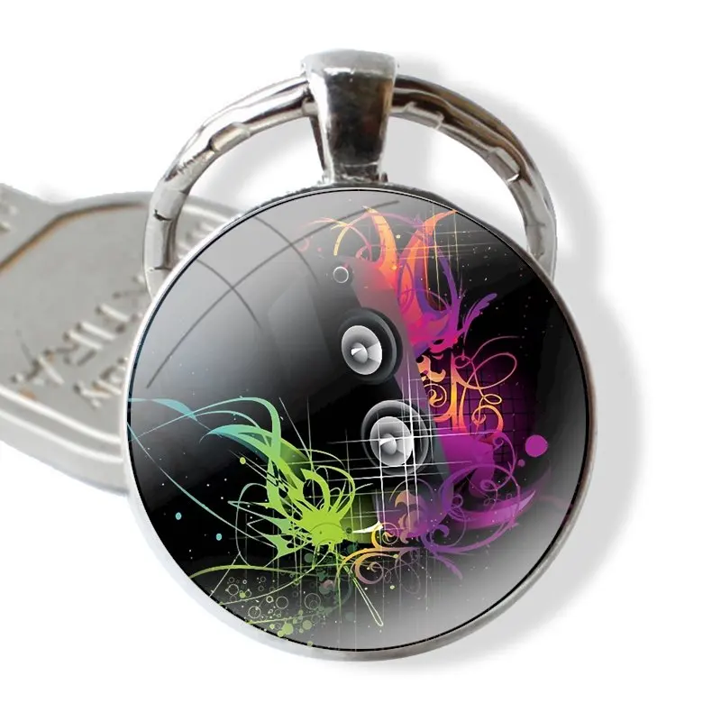 Cool DJ Love Music Keychain Handmade Glass Cabochon Key Ring Holder Pendant Key Chains