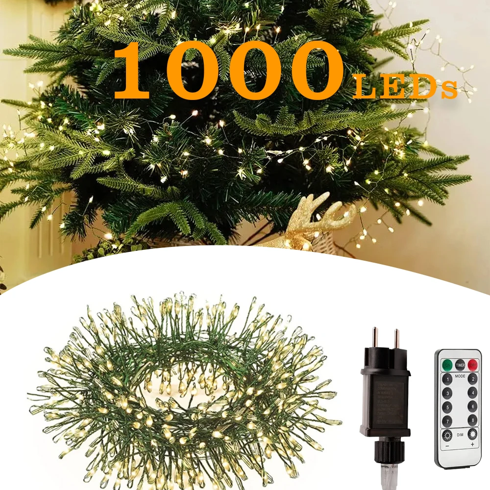 300LEDs Christmas string lights Plug in Lights  Green Wire Indoor Lights with Remote for Bedroom Garden Party Decoration