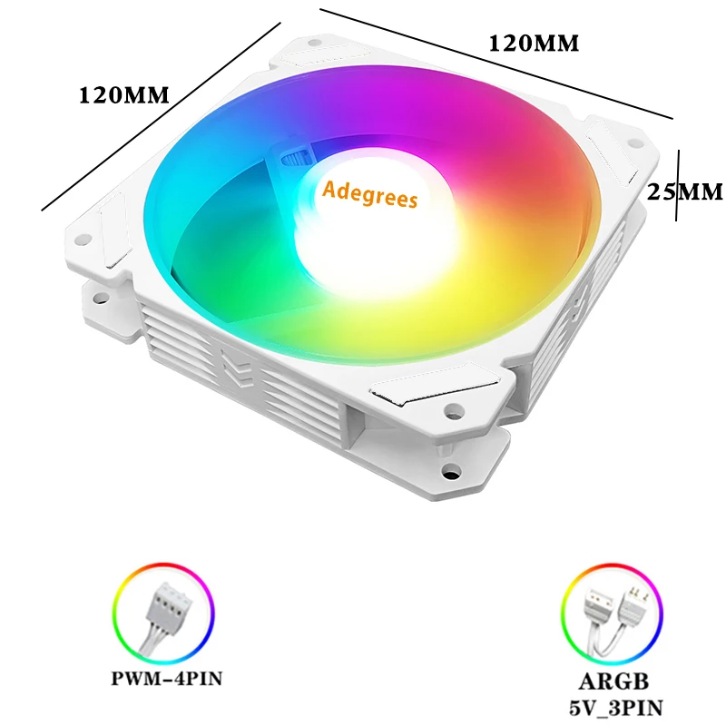 컴퓨터 섀시 팬 120MM 5V-3PIN ARGB 4Pin PWM 저소음 냉각 팬 대용량 흰색 케이스 팬 45.2CFM/800-1800RPM