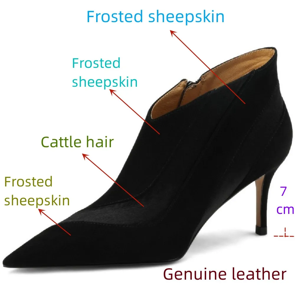 【JOCHEBED HU】Women New Fashion Pointed Toe Suede Genuine Leather Cattle hair Stiletto Heel Pumps High Heels Formal Dress Shoes