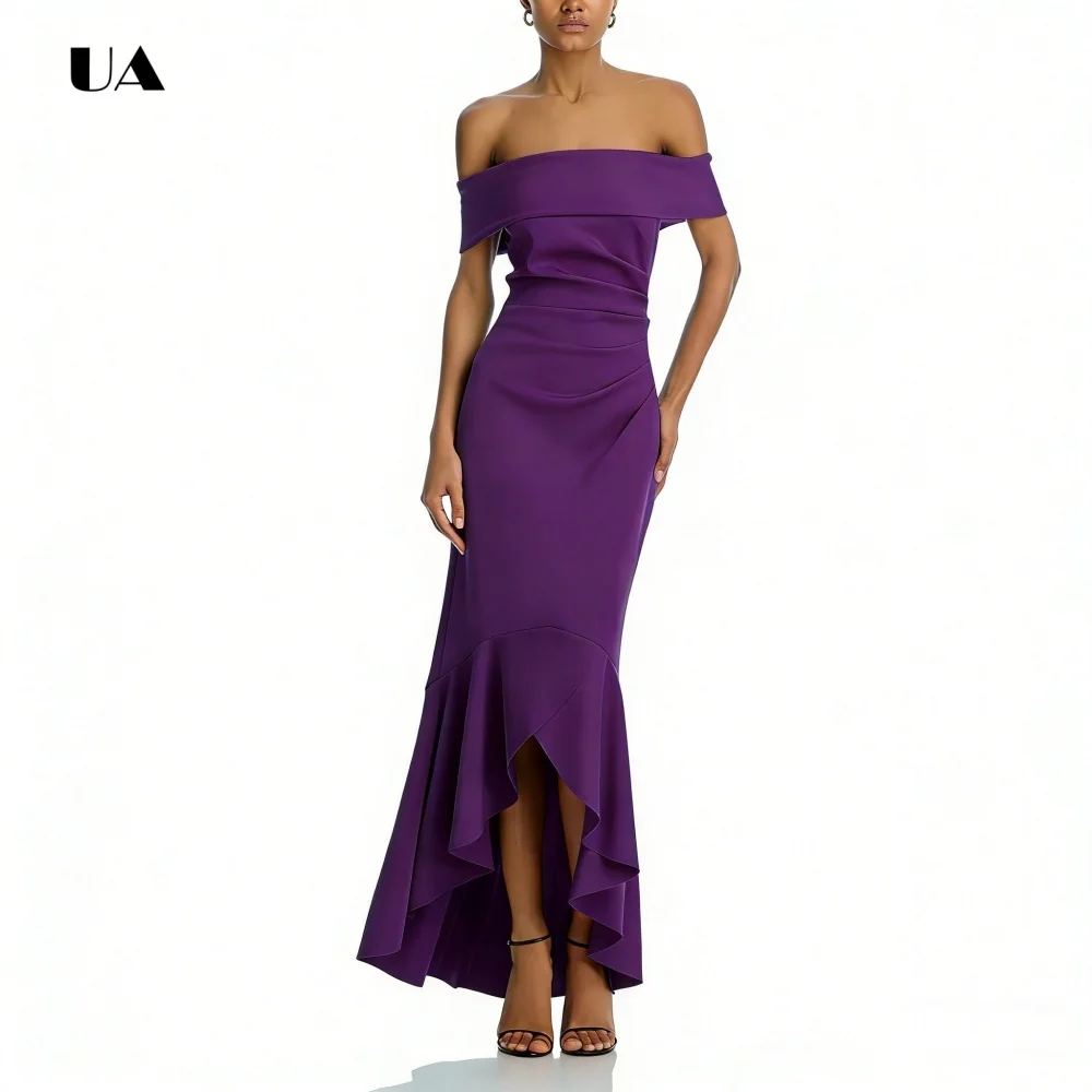 Robe de bal sirène Simple avec épaules dénudées, robes de soirée en Satin solide pour femmes, robe de soirée classique personnalisée Hi-lo