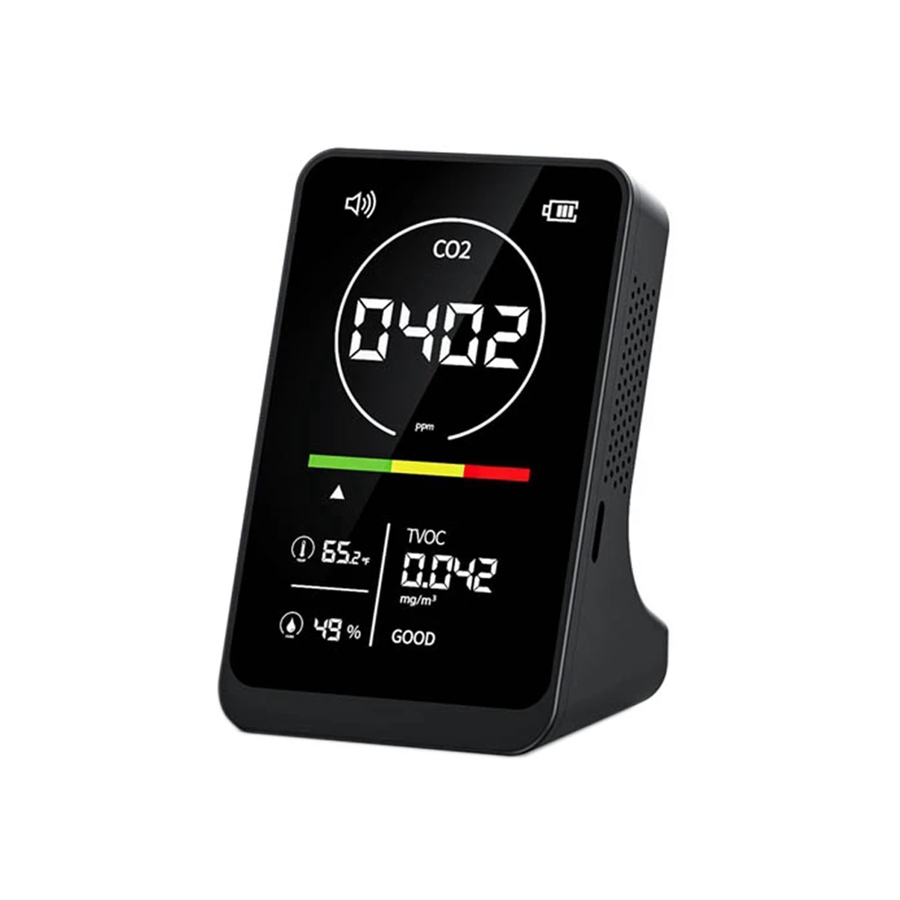 Medidor Digital de calidad del aire 4 en 1, Monitor de temperatura y humedad CO2 TVOC recargable, Detector de CO2 con alarma para el hogar-PZZW