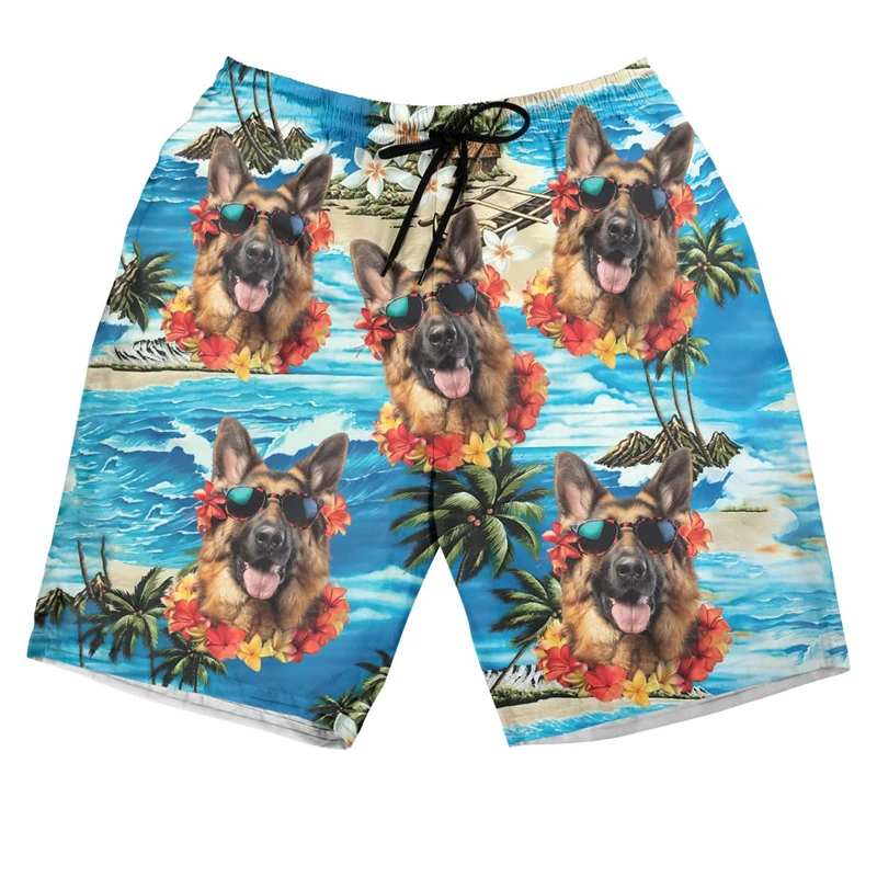 Pantalones cortos con estampado 3D de pastor alemán Hawaiano para hombre, ropa informal, pantalones cortos de playa con flores, bañadores para perros y mascotas, Tops bonitos