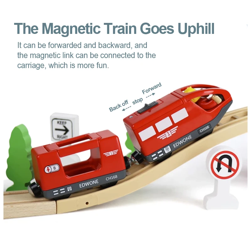 Juego de tren de madera, grúa de mina, rotonda, tren magnético eléctrico, Compatible con riel de madera, regalo para niños G6