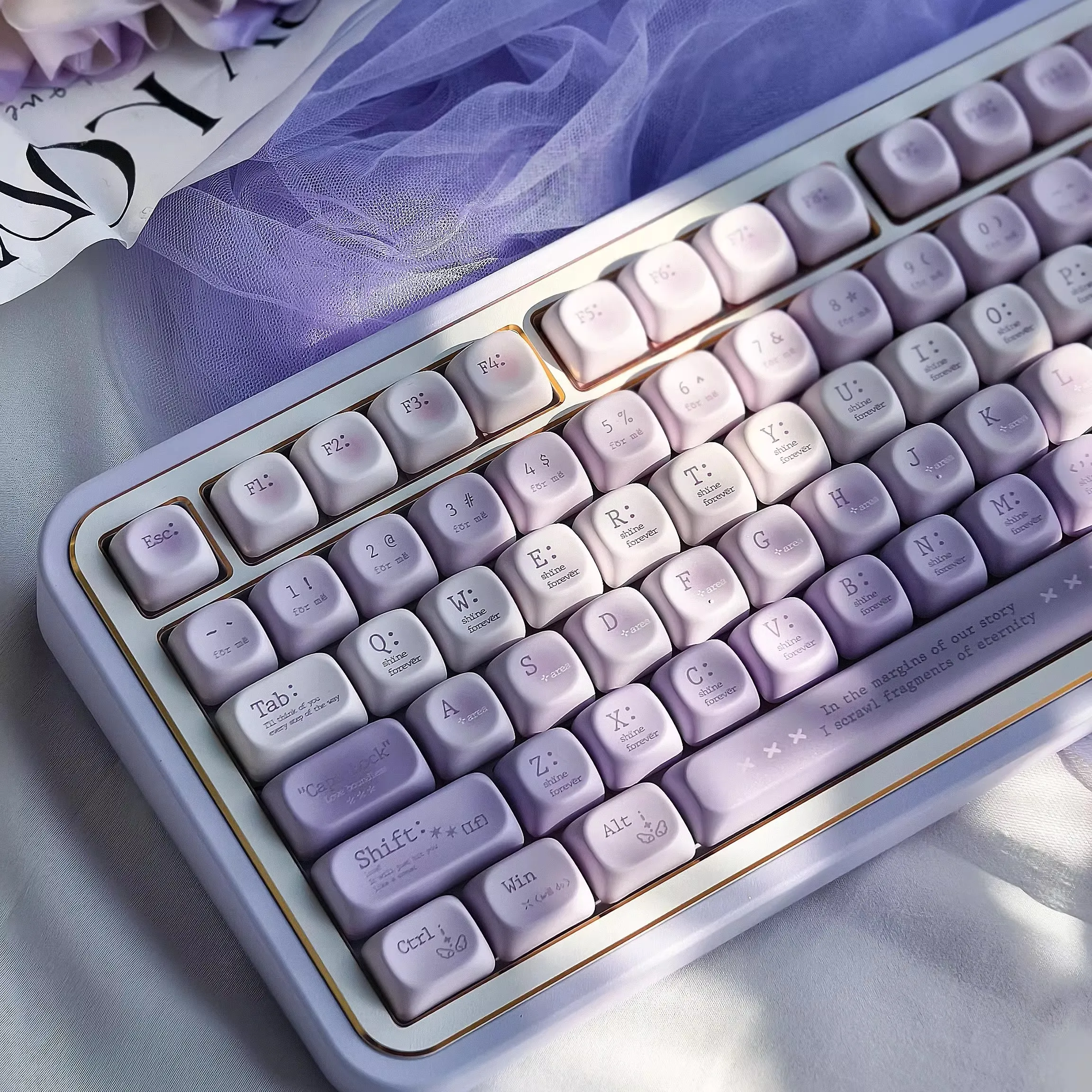 

Romantic Tipsy Theme Keycaps Purple 120 Keys PBT Cherry/moa Profile Customised Kawaii Keyboard Cap for Mechanical Keyboard Gift