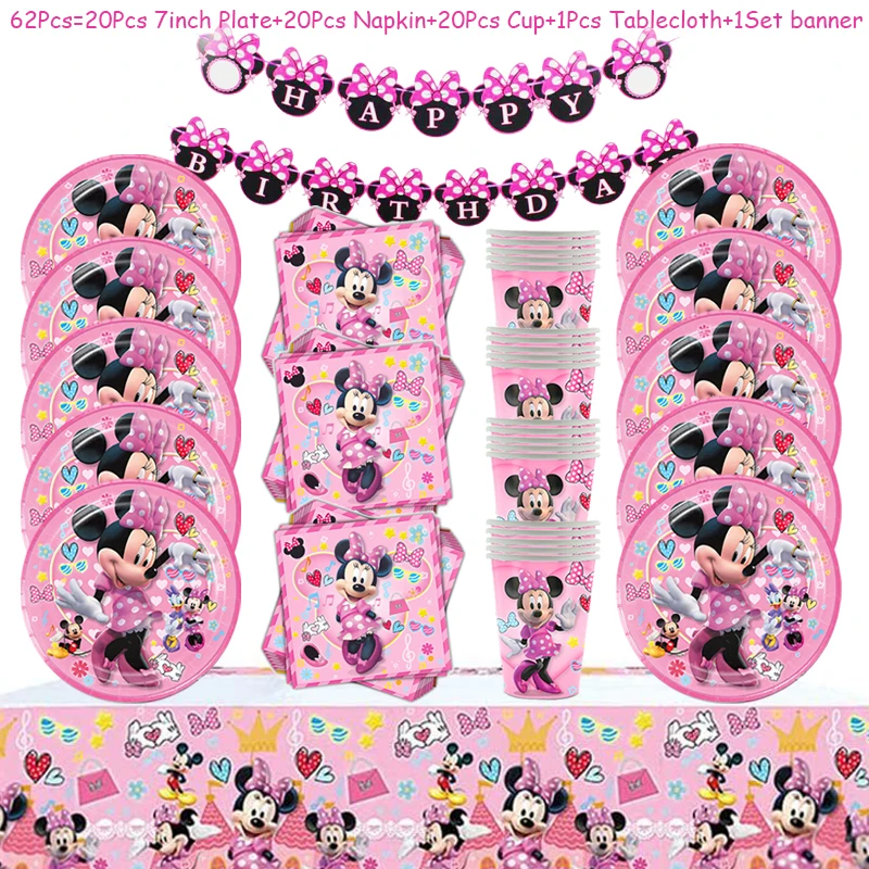 

Minnie Mouse Theme Girl Birthday Party Tableware Set Paper Cup Plate Tablecloth Napkin Birthday Decoration Party Supplies Kid