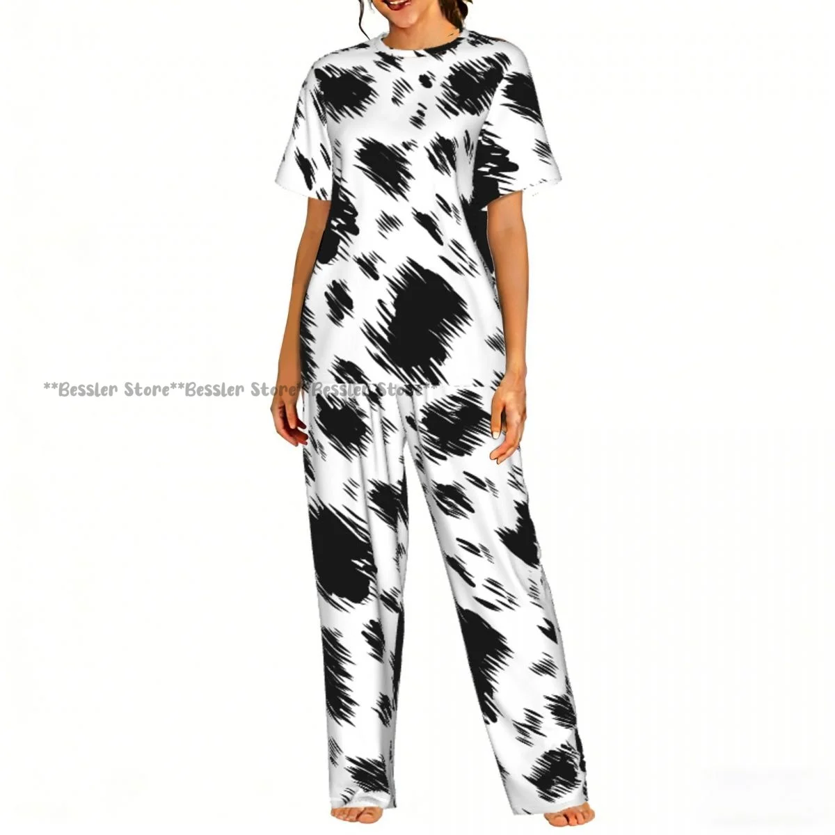 

Women's Comfort Pajamas Women's Dalmatian Animal Print Short Sleeve Set Sleepwear