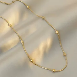 Collar de cuentas redondas de Plata de Ley 925 Popular, gargantilla de cadena de clavícula con dije minimalista, joyería fina para mujer