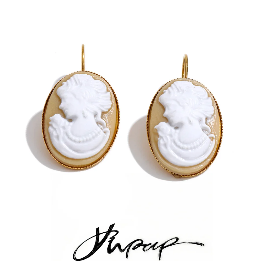 Yhpup Stainless Steel Resin Portrait Hoop Earrings Prevent Allergy Metal Gold Color Fashion Charming Jewelry Accessories