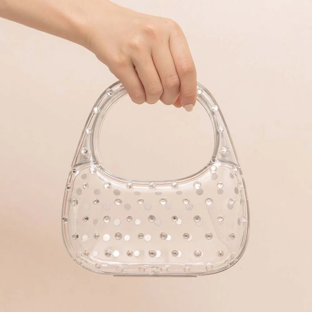 

2025 New Transparent Acrylic Handle Handbags Diamond Simple Party Wedding Clutch Ladies Purse Handbags