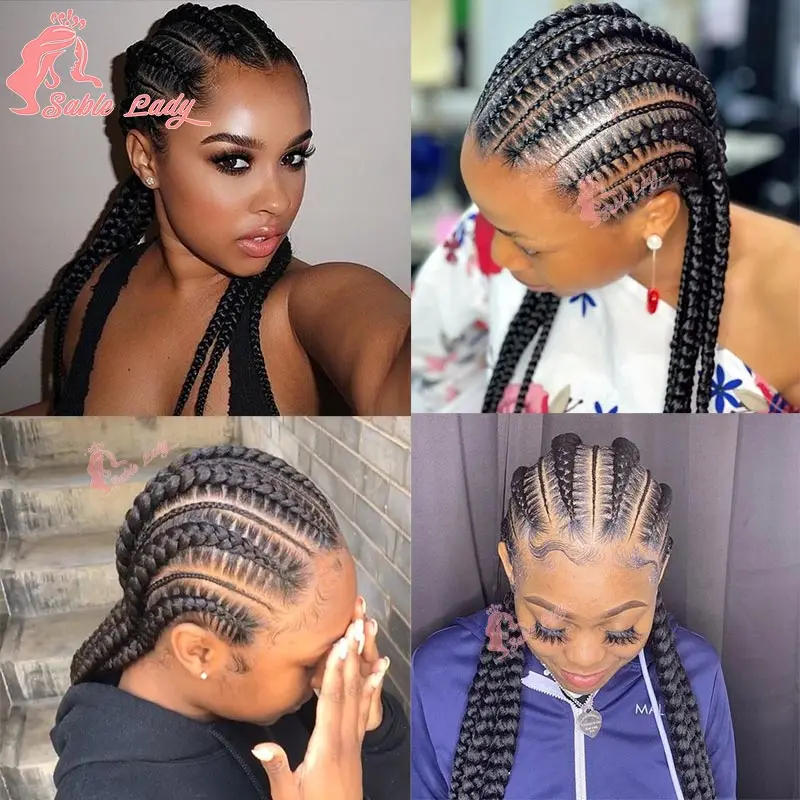 JGreeting-Perruques tressées en dentelle synthétique pour femmes noires, tresses de boîte sans nœuds, tresses Cornrow, perruques de cheveux africains, 36 en effet