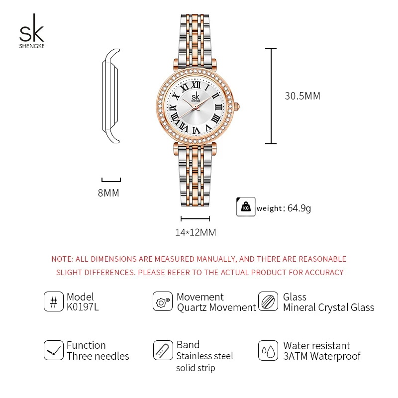 Shengke Top Brand Luxury Women Watch Stainless Steel Material Waterproof Watch Ladies Watches Diamond Clock Relogio Feminino