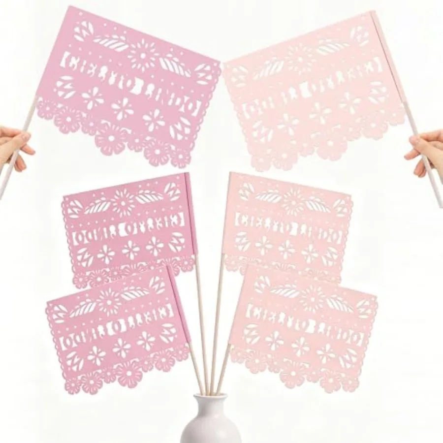 

12 PCS Mexican Papel Picado Handheld Flags, Mexican Fiesta Table Centerpieces for Baby Shower Birthday Party