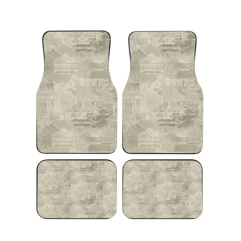 

Neutral Beige Chinese-style House Print Car Floor Mats 4pcs Waterproof Washable Carpets Front Set Car Interior Accessories Gift