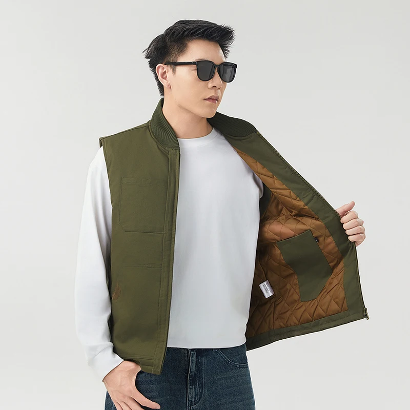 

Autumn Winter Thickened Down Cotton Vest Men's Loose Fit Warmth Sleeveless Jacket New Stand Collar Jacket Outdoor Workwear Vest