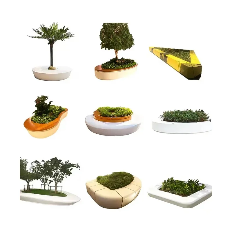 

FRP round tree pool seat outdoor garden landscape planting pool seat community greening planting box leisure chair