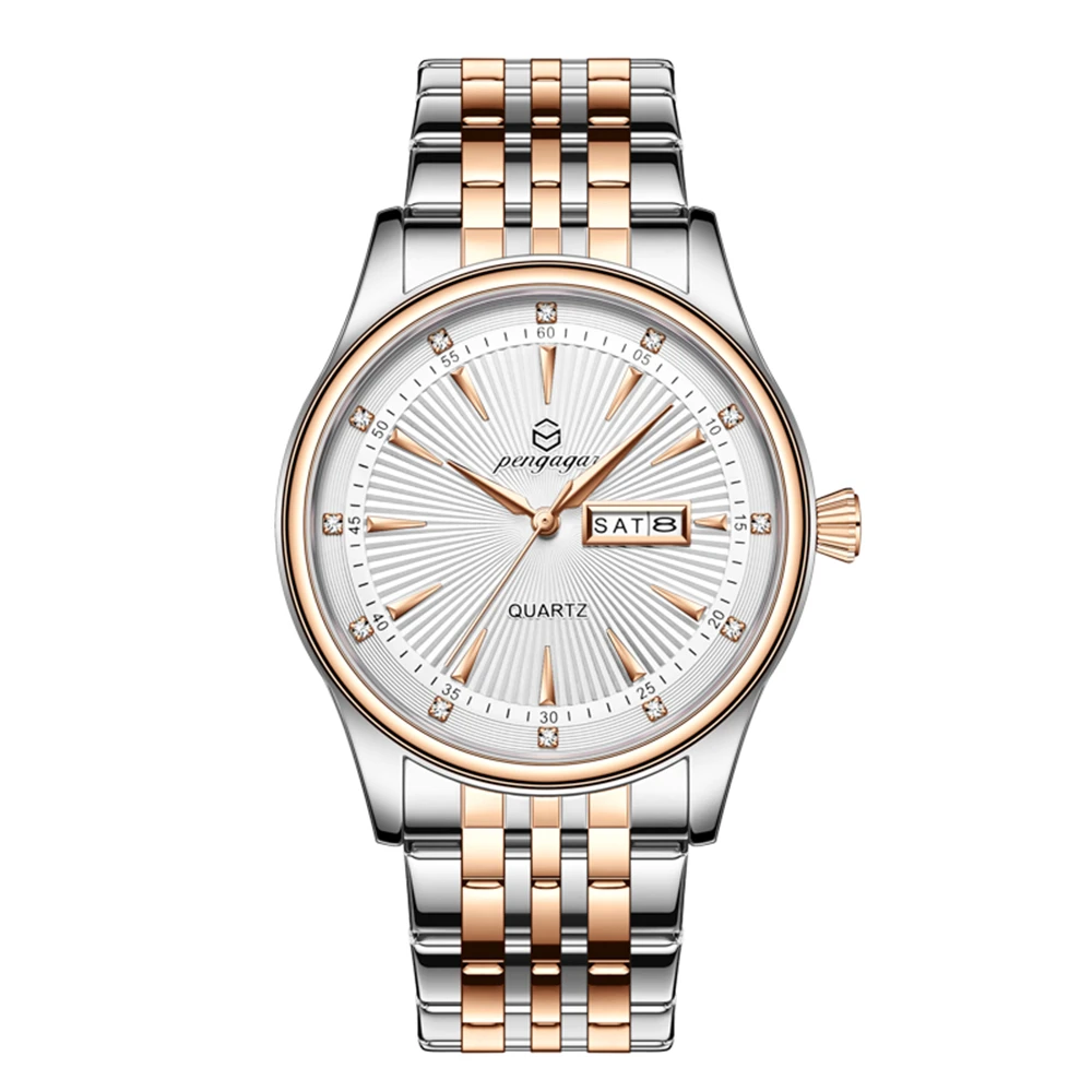 

PENGAGAR модные деловые мужские часы водостойкие светящиеся дата и недели мужские часы из нержавеющей стали кварцевые изысканные мужские наручные часы