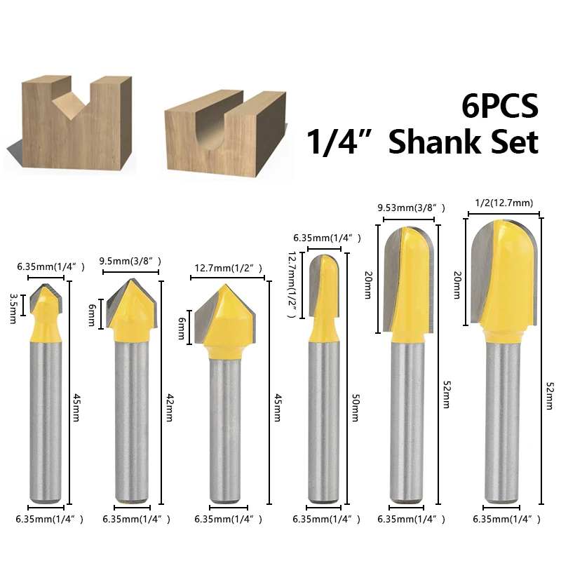 XCAN Slot Milling Cutter 1/4 Shank 90 Degrees V Groove Router Bit ,Core Ball Nose End Mill for Woodworking Tool