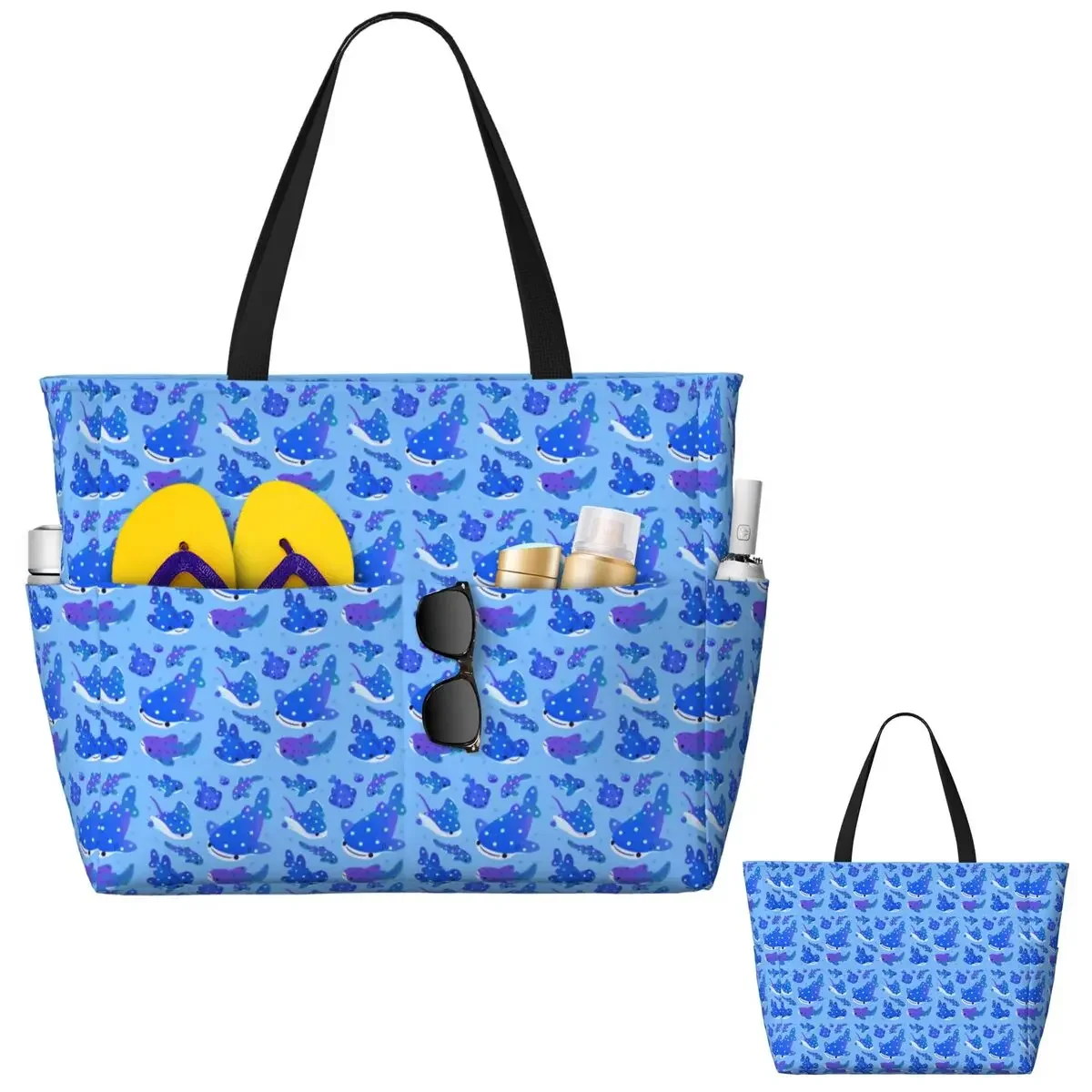 

Polka Dot Shark Beach Tote Bag Sport Gym Yoga Duffle Large Tote Bag Women Travel Bag Fitness bag