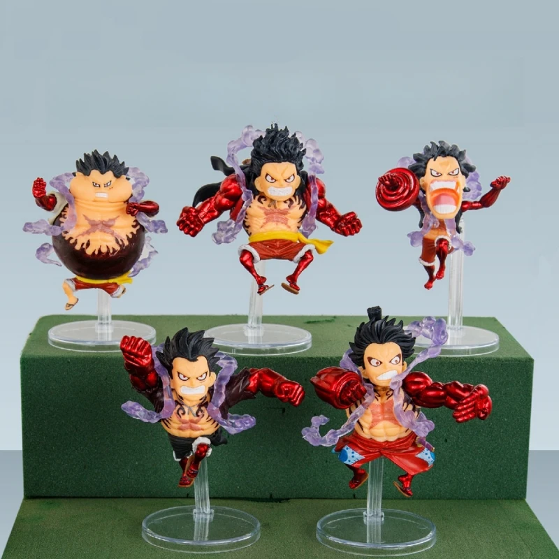 Set de 5 Figuras de Acción de Luffy Gear 4 de One Piece, Versión Q, Muñeco Elástico, Estatua Linda de PVC, Juguetes Coleccionables, Regalos para Niños