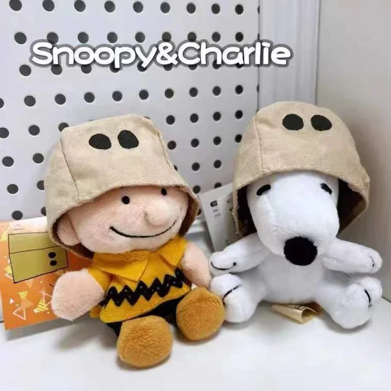 10cm Peanuts Snoopy Charlie Pluszowe zabawki Pluszowy brelok do kluczy Papierowa torba Pokrowiec na głowę Pluszowe zabawki dla psa Torba Samochodowa Zawieszka Para Prezent urodzinowy