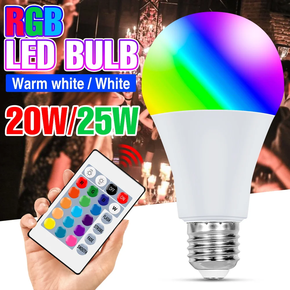 

E27 RGBW LED Light Bulb Colorful Lamp Home Living Room Chandelier Bulbs Bedroom Party Atmosphere Decoration With Remote Dimmable