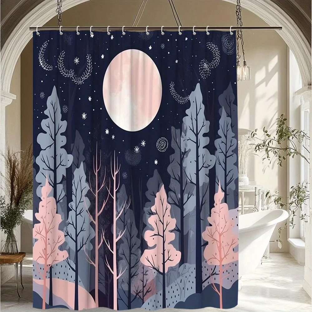 

1 шт. Занавеска для душа Moonlit Forest с дизайном пейзажа дерева, добавляет загадочную атмосферу в вашей ванную комнату, 70 шт. 8х70. 8-дюймовые