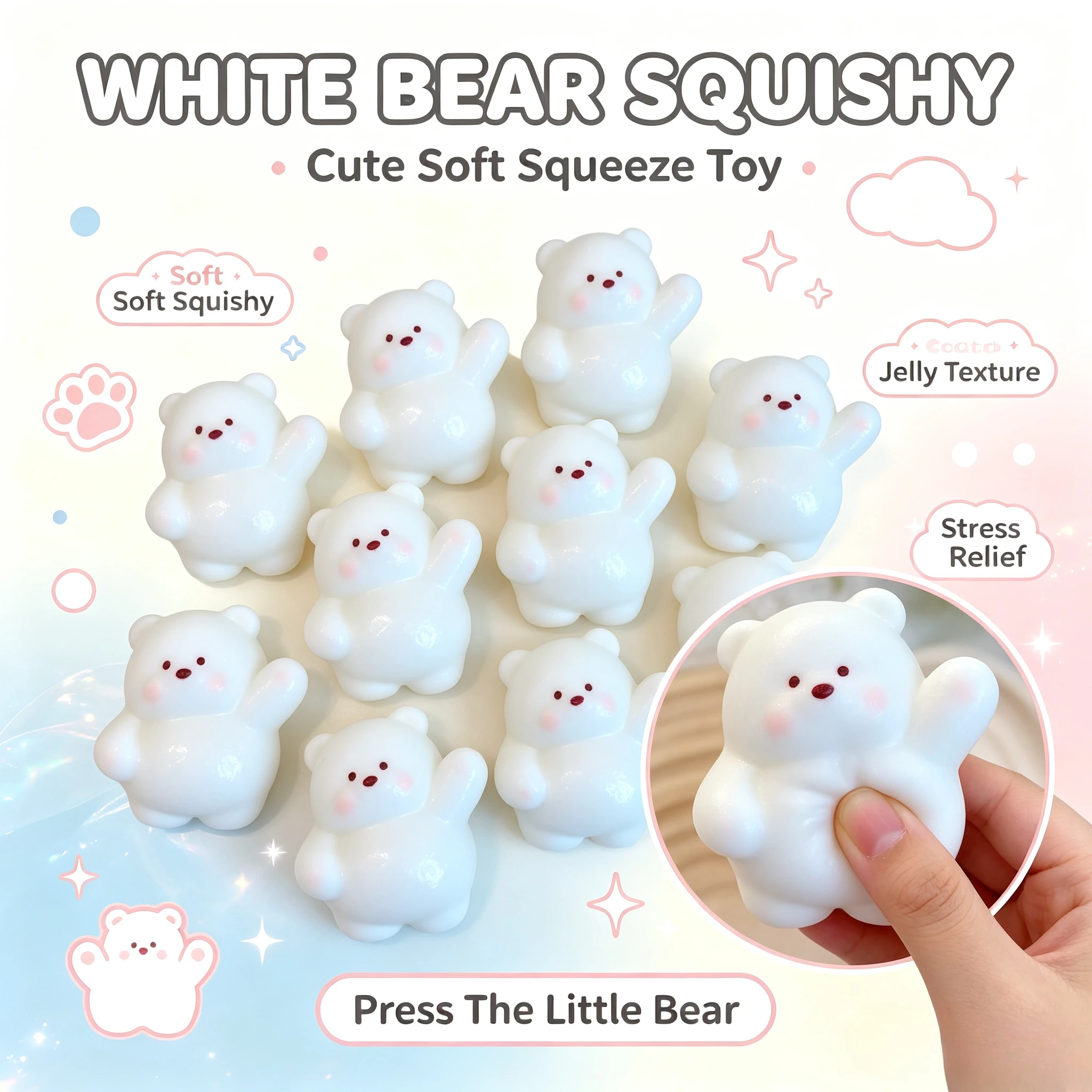 Waving Bear Squishy Stress Toy – Super Soft Mud-Texture Silicone Fidget, Lightweight Non-Toxic Squeezable Comfort Grip, Cute Hugging Design for Anxiety Relief, Portable for Office Home Travel, Must-Have Gift for Teens Kids