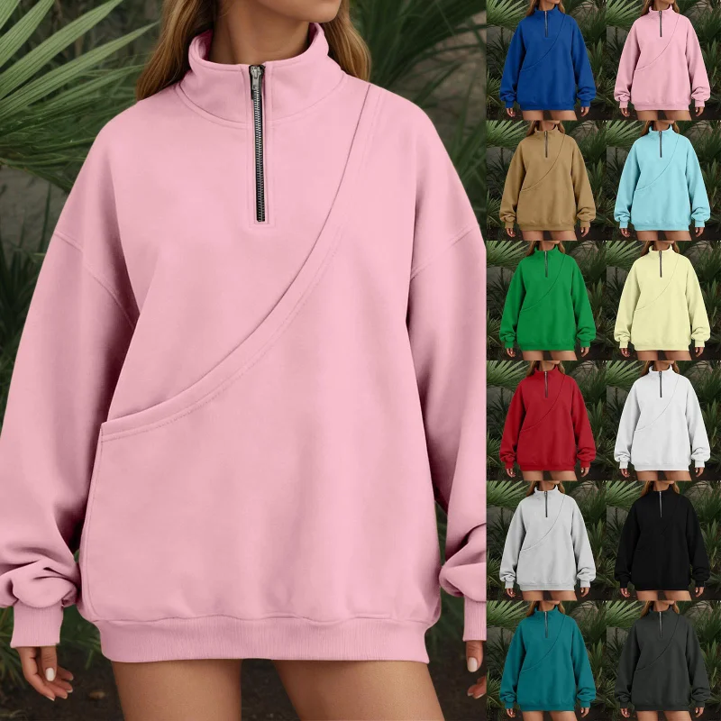 

Женская осенне-зимняя новая стильная модная однотонная повседневная универсальная стильная бестселлерная свободная толстовка с карманами