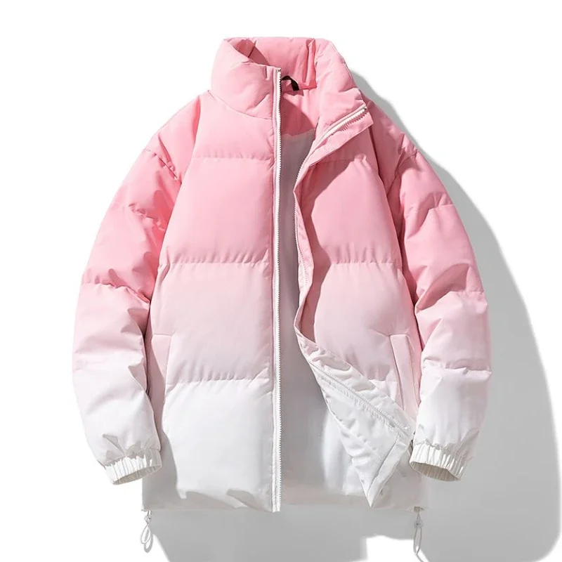 

Новая зимняя мужская утепленная свободная верхняя одежда с воротником-стойкой, мужская модная хлопковая одежда градиентного цвета, повседневная универсальная верхняя одежда